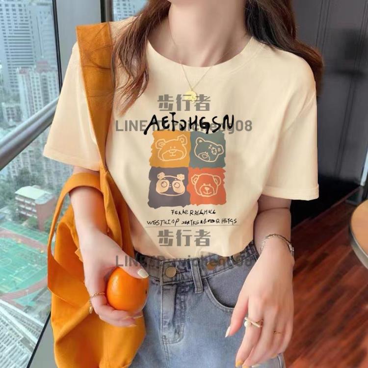 正肩純棉短袖t恤女早春夏季寬鬆白色t桖打底半袖上衣潮【步行者戶外生活館】