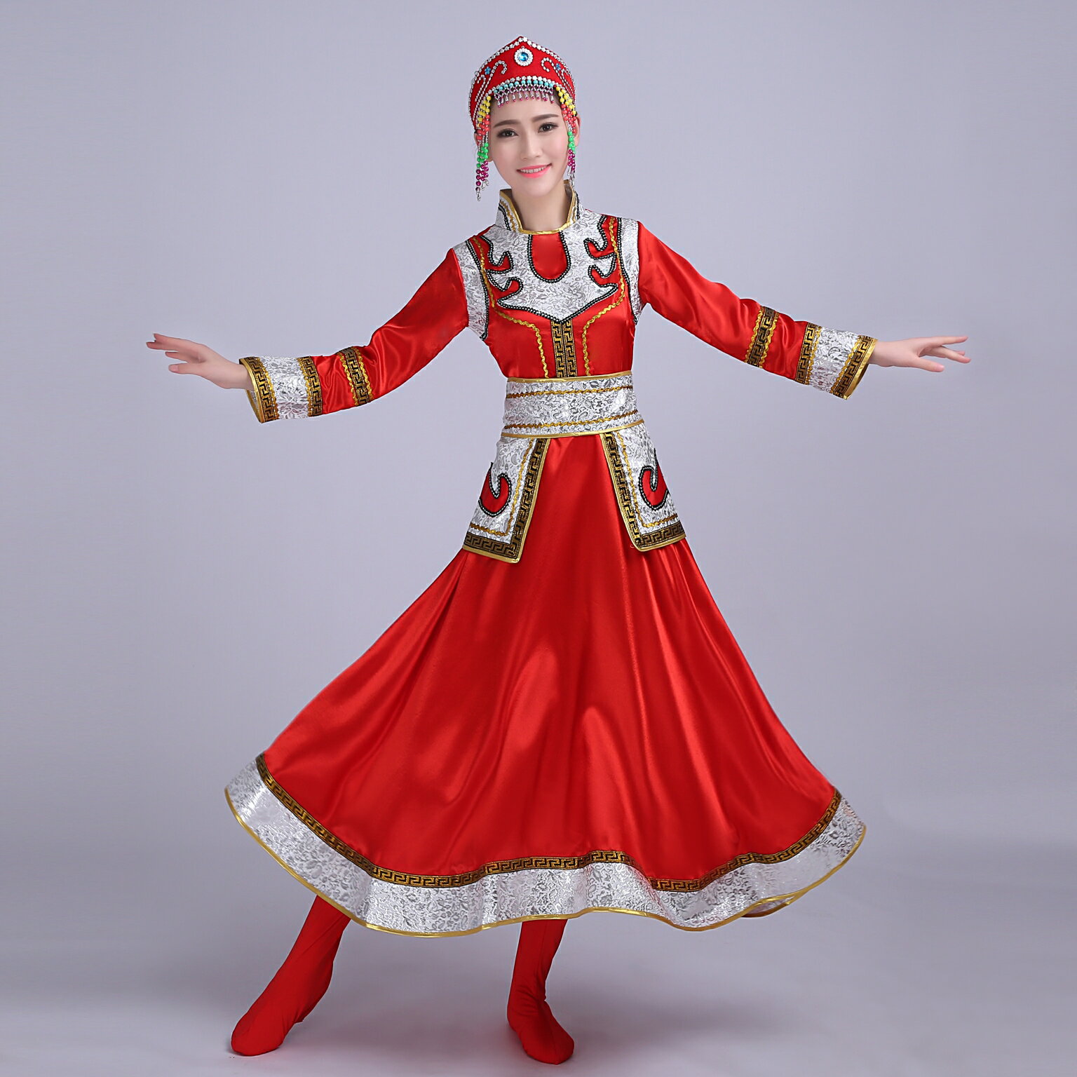 新款蒙古舞蹈表演服少數民族演出服廣場舞服裝蒙古草原女裝裙袍