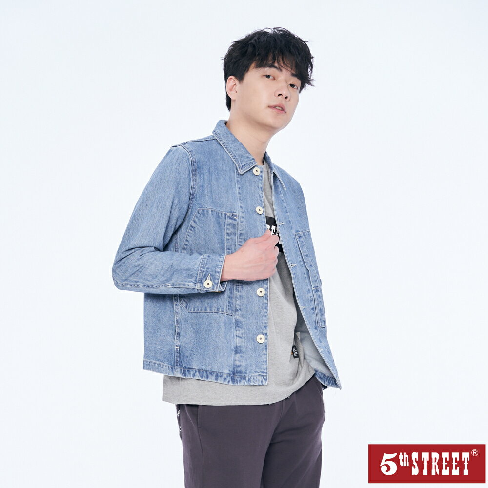 男異材剪接牛仔外套-原藍色【5th STREET】【APP下單享4%點數】