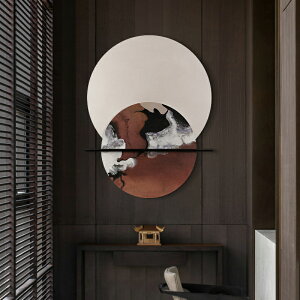 中式玄關客廳裝飾畫新中式砂巖手繪立體抽象簡約輕奢現代圓形掛畫