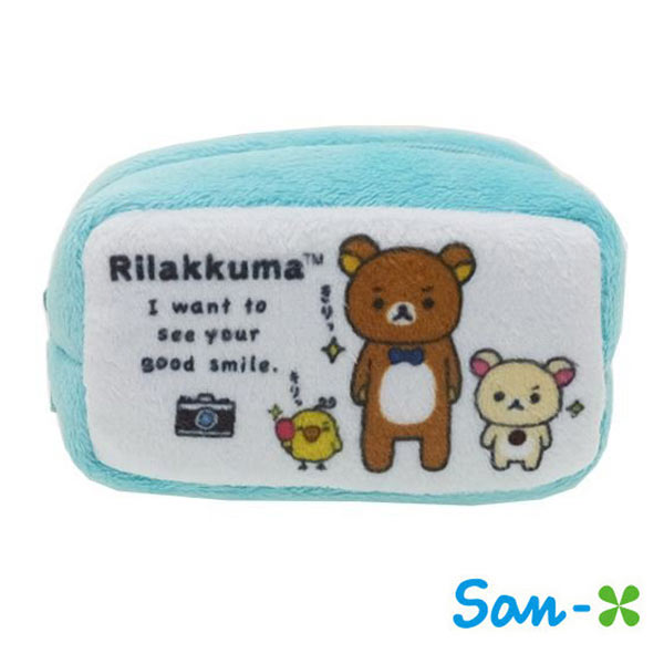 水藍款【日本進口正版】San-X 拉拉熊 棉質 長型 收納包 零錢包 懶懶熊 Rilakkuma - 430115