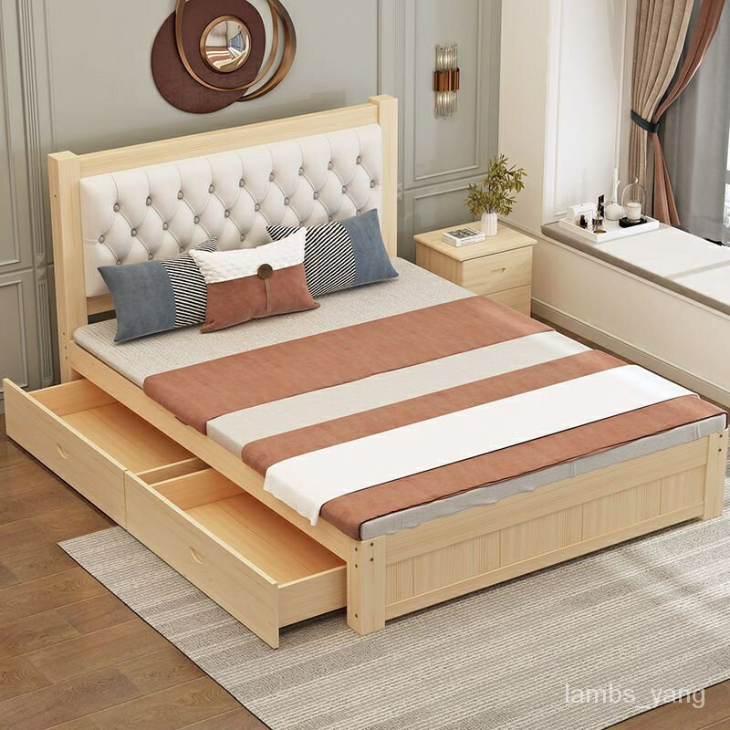 免運 實木床1.8米傢用雙人1.5米單人床1.2米齣租房床1米床架 特價出 可開發票