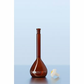 《德國 DWK》德製 DURAN 茶色 定量瓶 A級 250ML【1支】 實驗儀器 玻璃容器 試藥瓶 樣品瓶 AMBER VOLUMETRIC FLASK 250ML