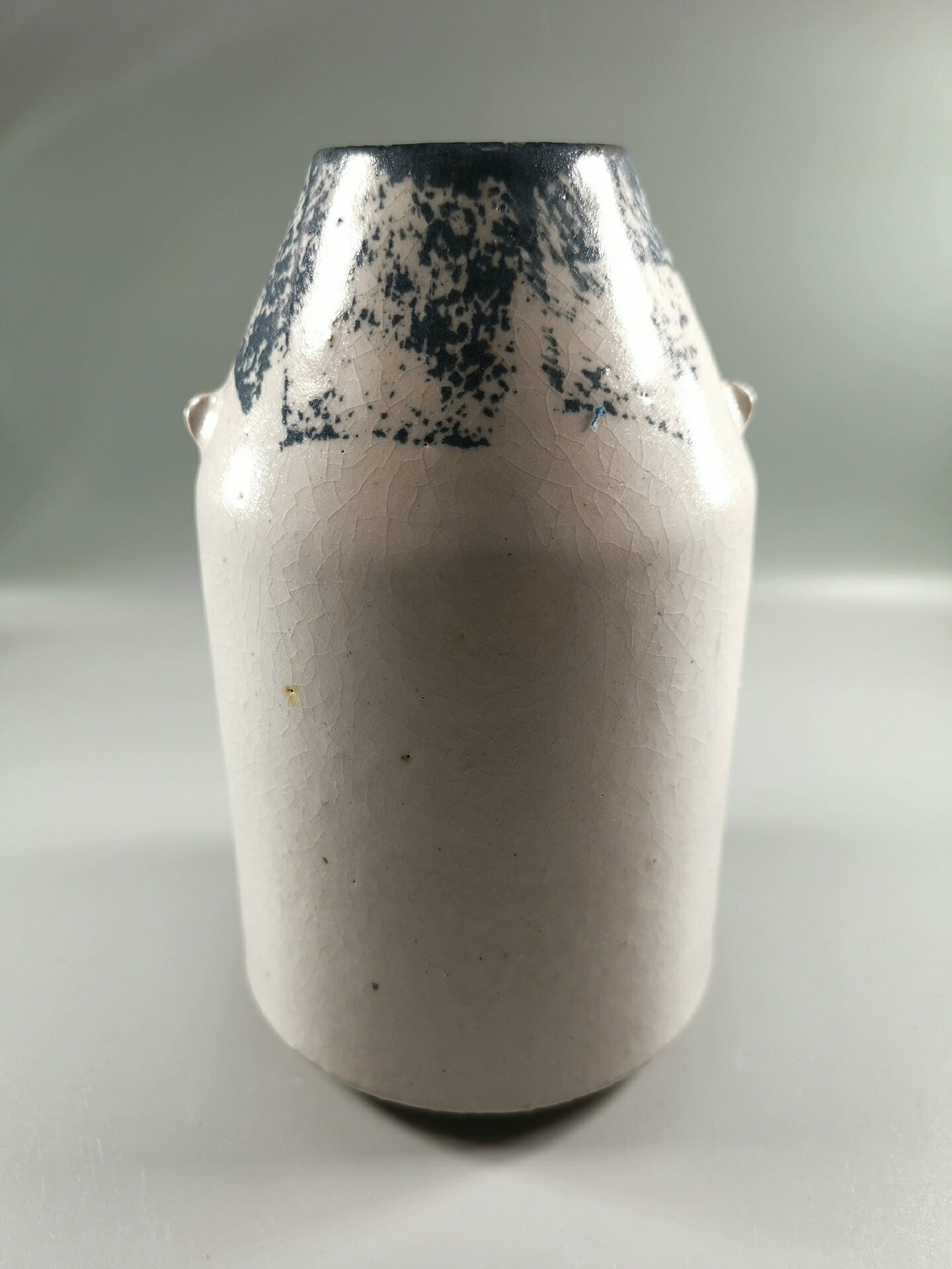 日本瀨戶燒作家器加藤令吉作中古花器花瓶，蜻蜓紋飾帶雙耳