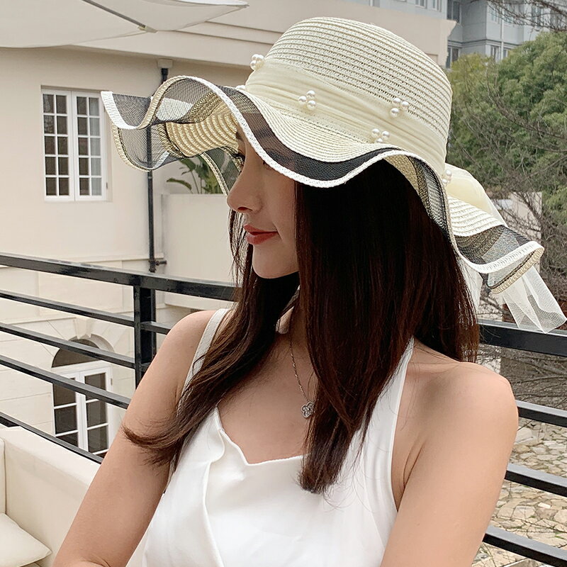 漁夫帽防紫外線夏天防曬遮陽沙灘帽子夏季帽子女大檐純色遮臉圓頂