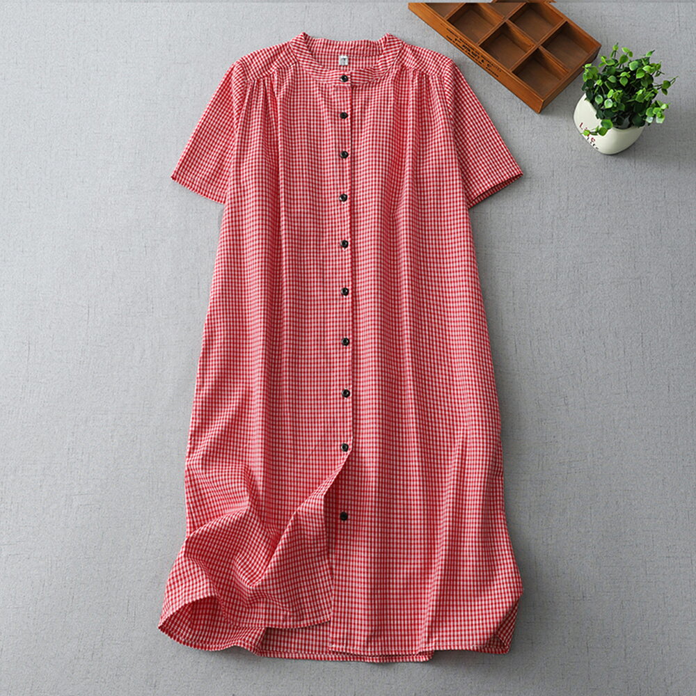 ＊ORead＊日系純棉格子襯衫裙(2色M~2XL)【限定加碼✿全館滿額再折】