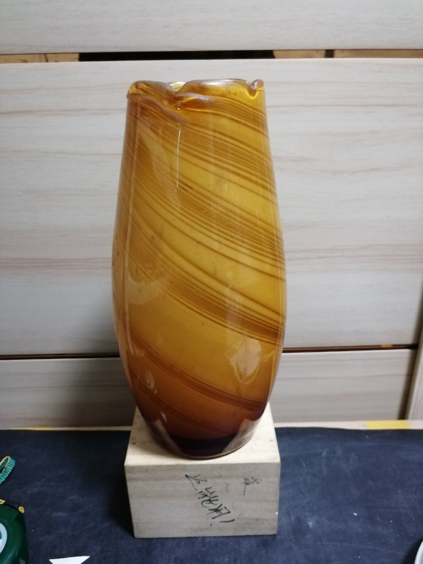 日本回流玻璃器絞胎琉璃花瓶切子擺飾花入昭和時期日本花入擺飾置