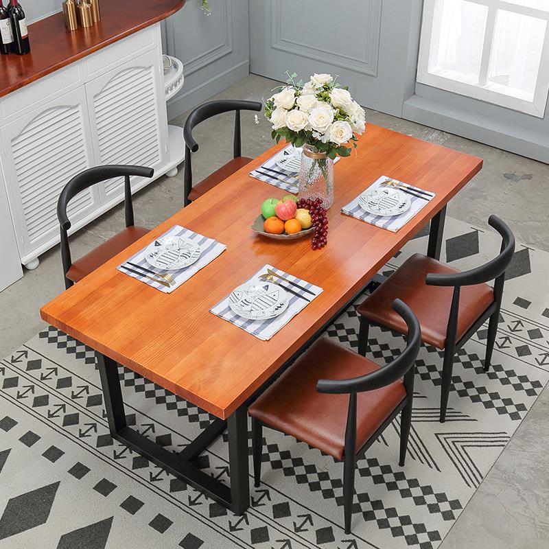 現代簡約實木餐桌椅組合小戶型餐廳吃飯桌北歐復古長方形鐵藝餐桌♠極有家♠