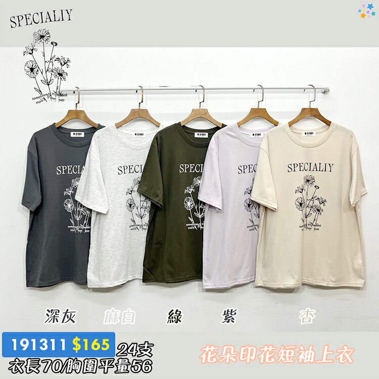 花朵印花短袖上衣-5色【B191311】