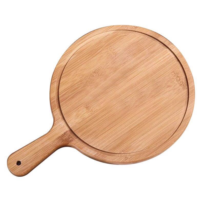 開發票 牛排木盤 實木圓形薩板 木盤 竹木面包盤12寸14寸 烘培木質托盤