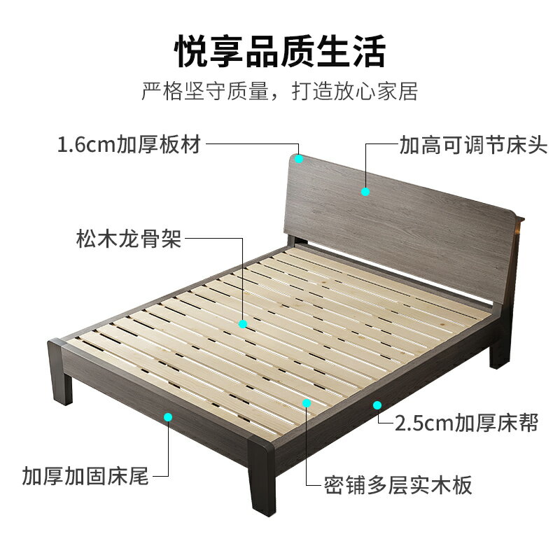 輕奢實木床現代簡約出租房新款雙人床1.5單人床主臥1.8米床架ins