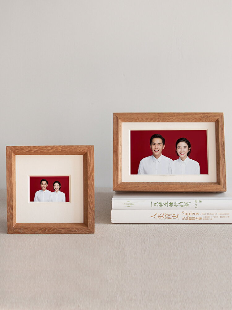簡約創意實木結婚登記照相框擺臺6寸六8證件婚紗照洗照片做成相框