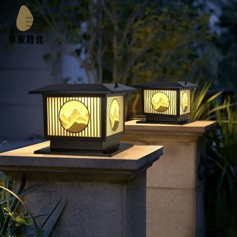 現貨減免！太陽燈 太陽能燈 柱頭燈 庭院燈 夜燈  新款中式室外防水太陽能兩用柱頭燈戶外庭院花園別墅家用柱子燈 特價出 免運 開發票【hua3/14】