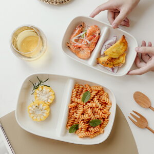 日式減脂餐盤一人食陶瓷輕食餐具分餐盤分隔盤長方形家用飯盤