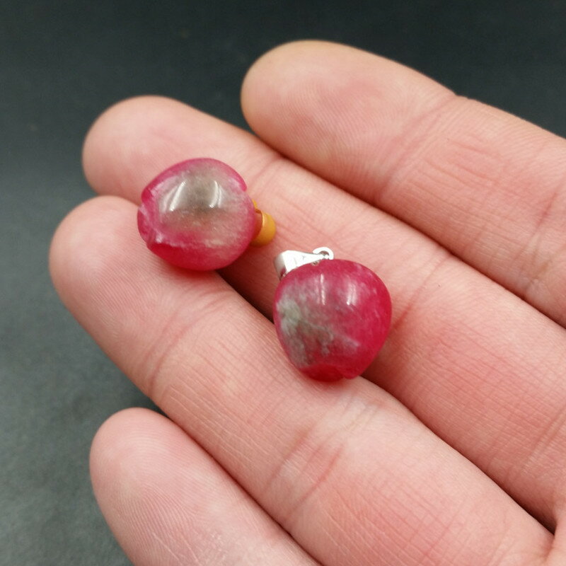 新款天然玉石桃花蘋果吊墜粉色蘋果玉掛件芙蓉玉吊墜玉蘋果