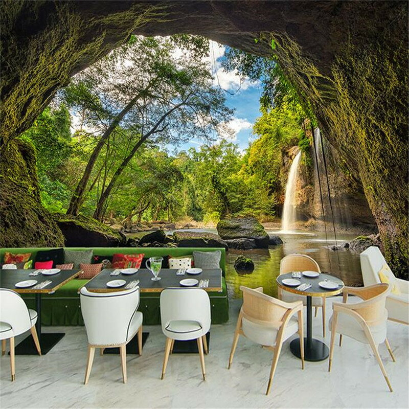 3d立體空間延伸壁紙大自然風景墻紙辦公室餐廳客廳臥室背景墻壁畫