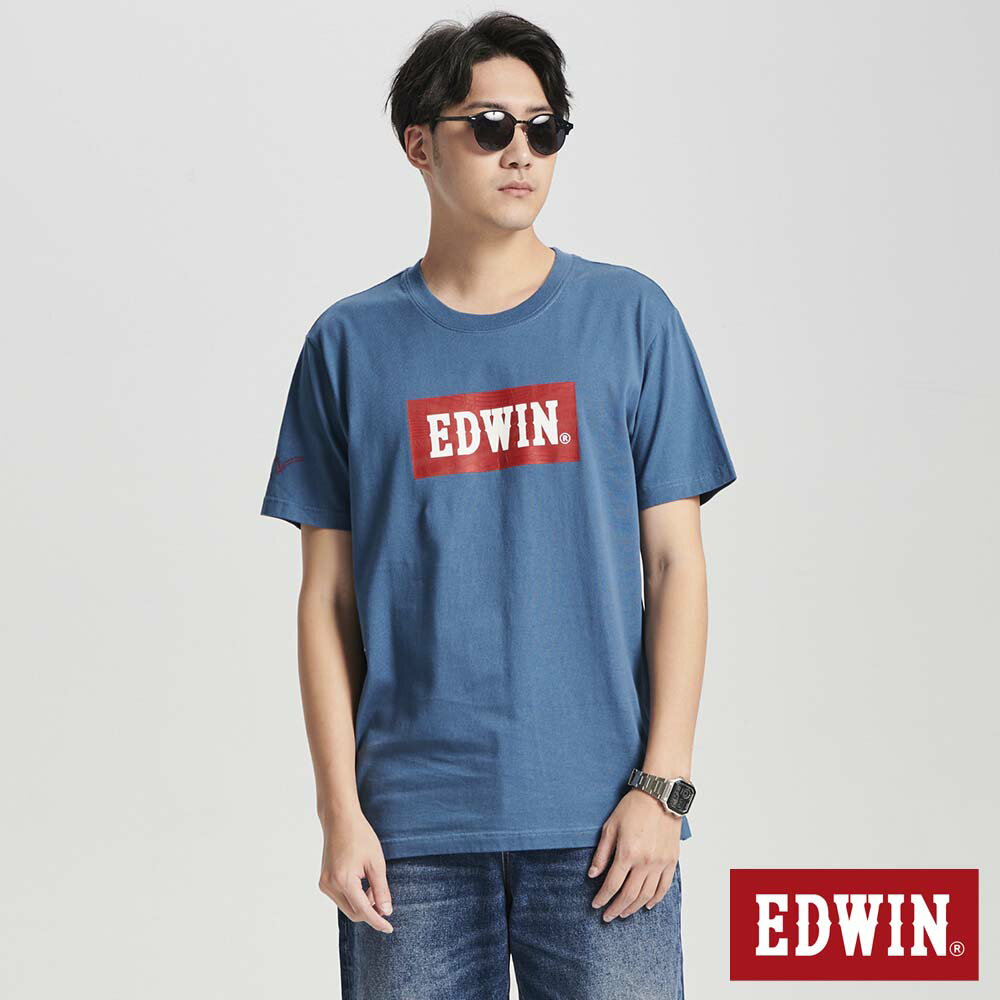 EDWIN 男款 音樂紅印花短袖T恤 (灰藍色)