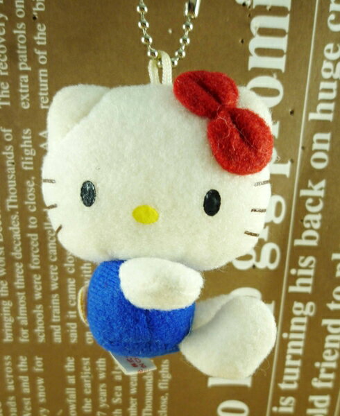 【震撼精品百貨】Hello Kitty 凱蒂貓~HELLO KITTY絨毛吊飾-側坐圖案-藍色*07052
