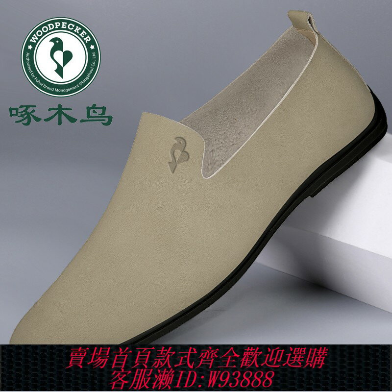 {臺灣公司貨 可打統編}啄木鳥男鞋夏季新款透氣沖孔單層小皮鞋男士真皮套腳軟皮開車鞋子