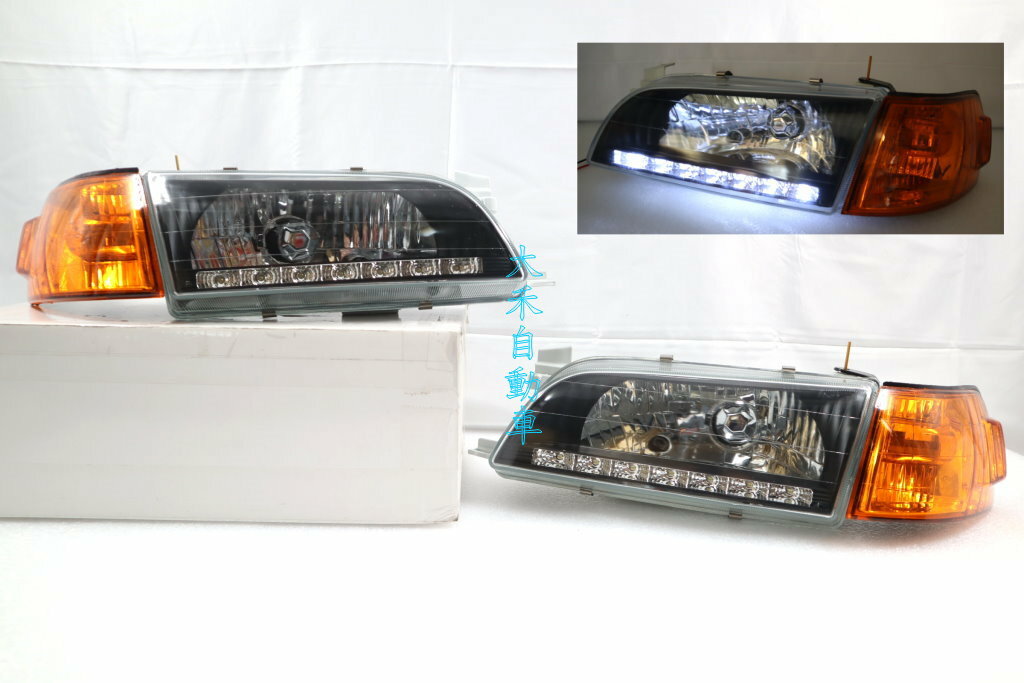 大禾自動車 黑框 LED 玻璃大燈 + 日規 黃角燈 適用 TOYOTA COROLLA 1993-1997 AE100