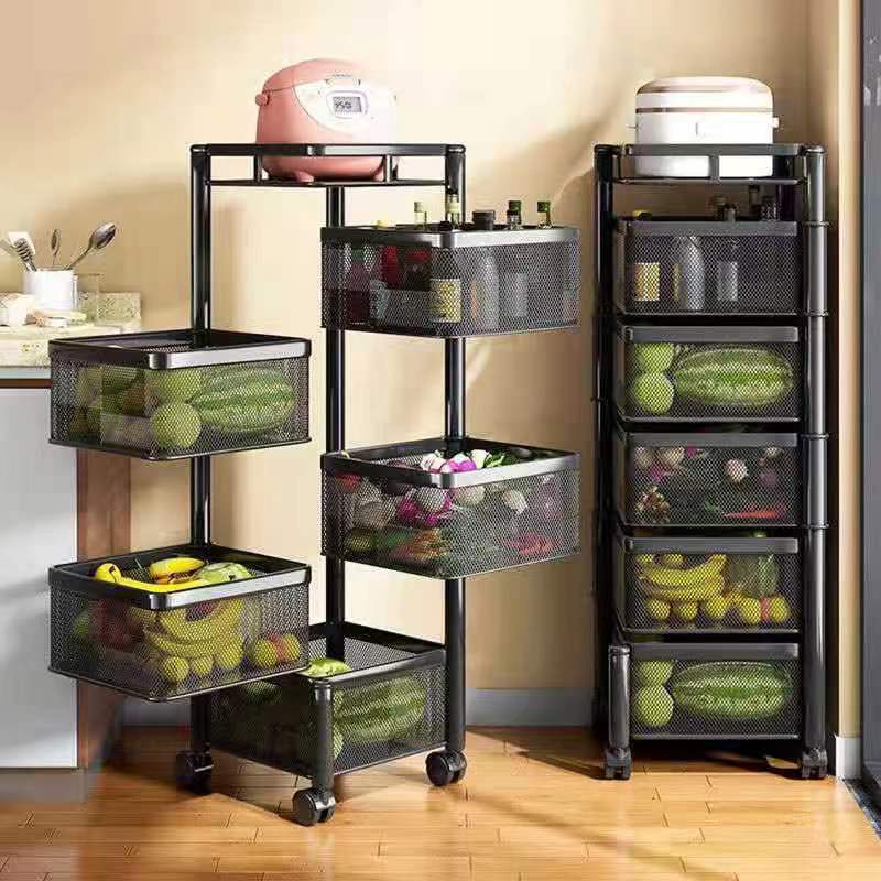 可旋轉 廚房置物架 免安裝落地多層蔬菜架家用多功能放水果零食架子