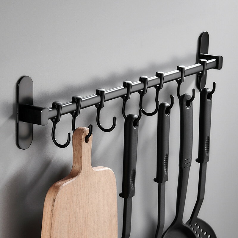 置物架 不銹鋼廚房活動黑色掛鉤掛勺子排鉤掛桿浴室衛生間掛架衣鉤免打孔