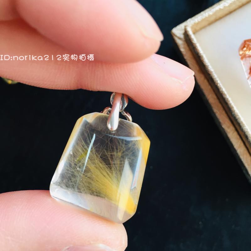 包郵925銀吊墜 天然發晶鈦晶紅發晶情侶男女款復古景泰藍荷花水晶