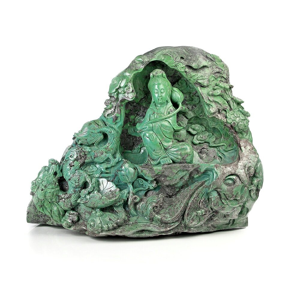 大東山珠寶 天然孔雀石觀音 稀有天然收藏雕件 觀音擺件 1.8KG 1