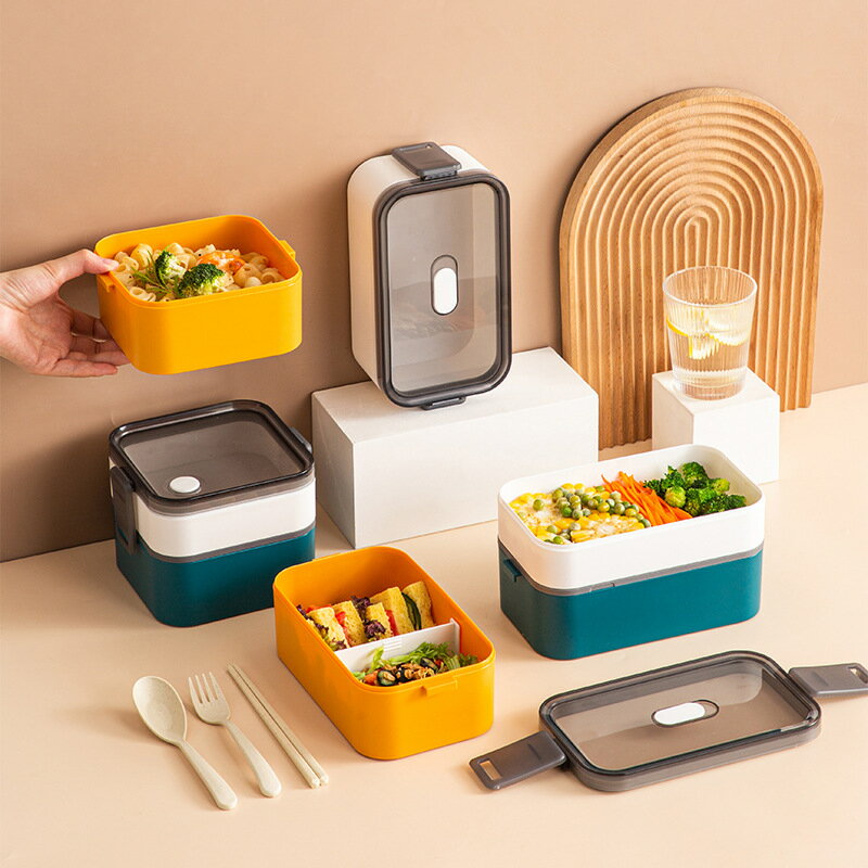 楓林宜居 可微波爐飯盒塑料學生日式風多層密封型帶蓋食品級方形便當盒批發