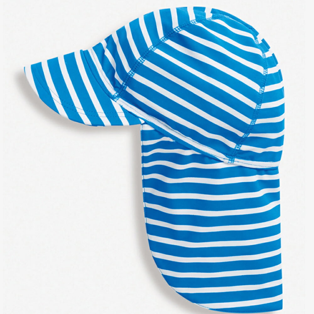 英國 JoJo Maman BeBe 嬰幼兒/兒童泳裝戲水UPF50+防曬護頸遮陽帽_水藍條紋_(JJH3162)