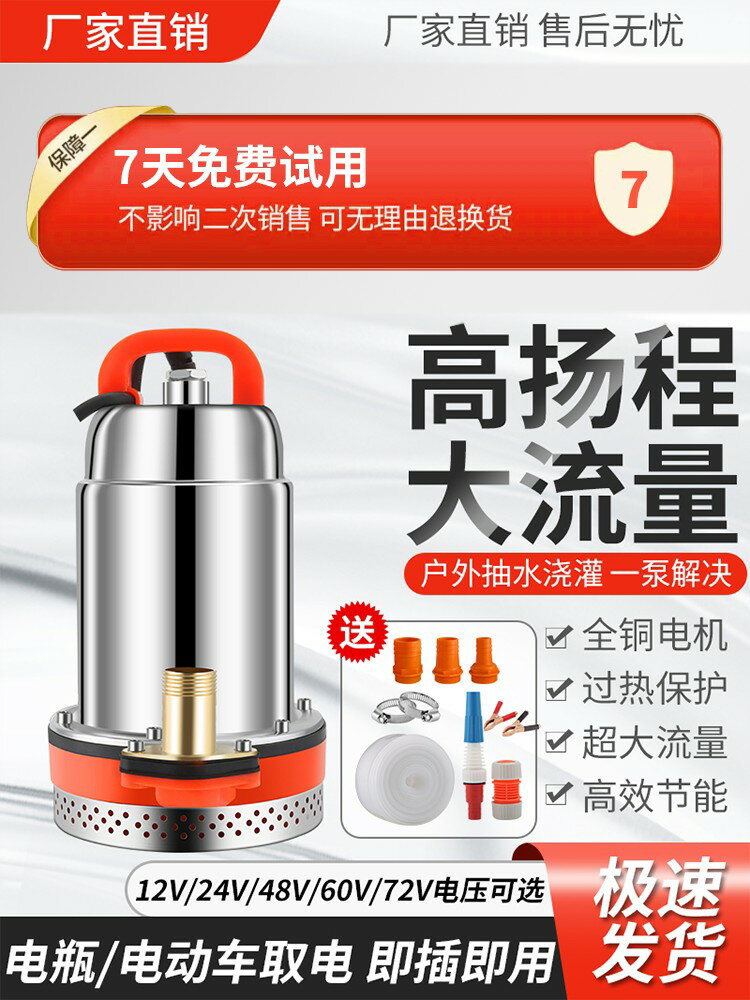 【臺灣公司 可開發票】直流潛水泵12V24V48V60V伏電瓶電動車水泵小型野外澆菜農用抽水機