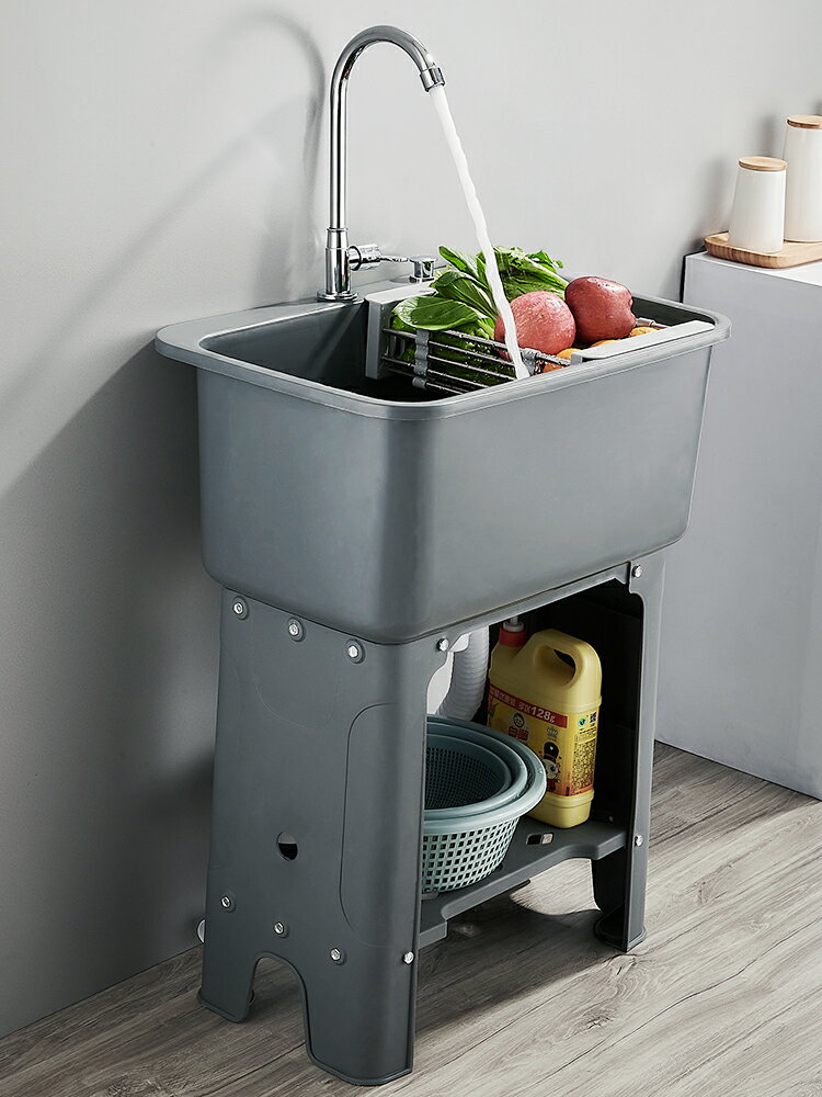 廚房洗菜盆簡易水槽大單槽家用塑料洗碗洗菜池帶龍頭洗手臺接水槽