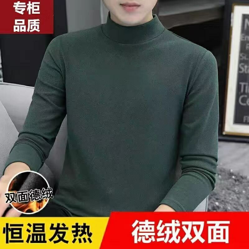 德絨恆溫保暖衫|大尺碼40-100公斤男衛衣|半高領大學T|秋冬內衣|純色修身內搭打底衫|休閒半高領上衣|簡約韓版衛衣