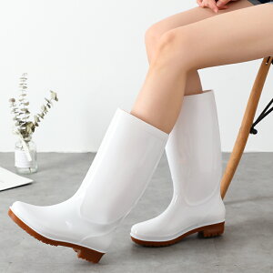 白色高筒雨鞋女冬季加絨保暖雨靴時尚耐酸堿防滑膠鞋食品衛生靴潮
