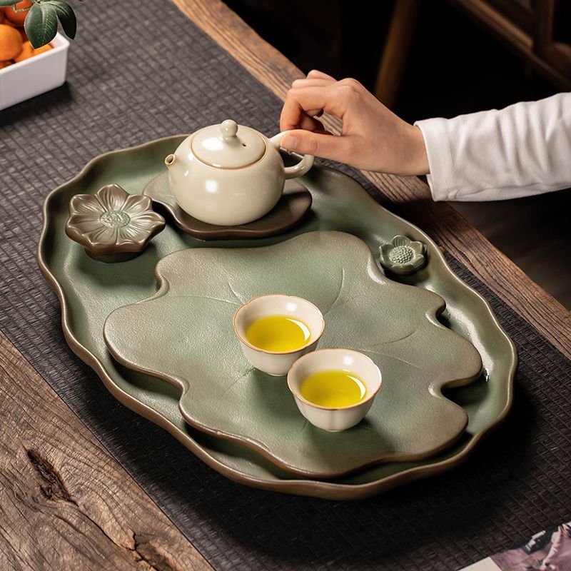 【官方正品】茶盤家用陶瓷大號客廳中式小型幹泡茶臺功夫茶具蓄排水式託盤茶海
