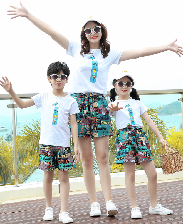 親子裝 大尺碼 親子套裝 純棉t恤+短褲 母女裝 全家福 櫻桃嚴選 T恤 一家三口 一 家四口 全家裝 情侶裝 4