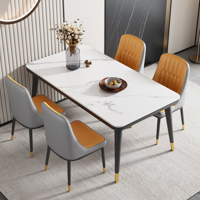 北歐巖板餐桌餐椅組合小戶型家用長方形桌子椅子一套吃飯家用