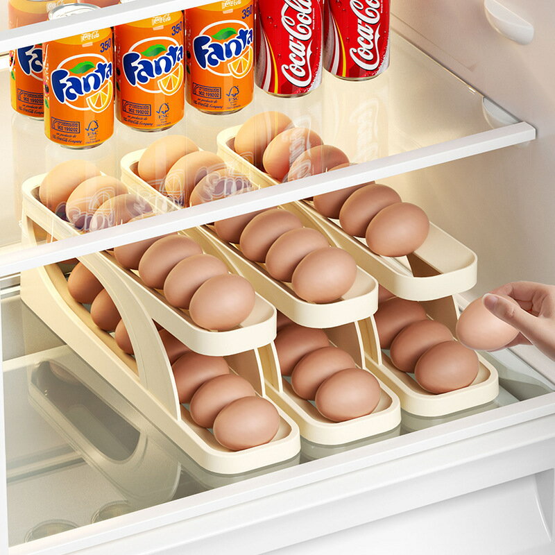 滑梯式雞蛋盒冰箱側門專用雙層自動滾蛋器廚房臺面防摔雞蛋收納盒【四季小屋】