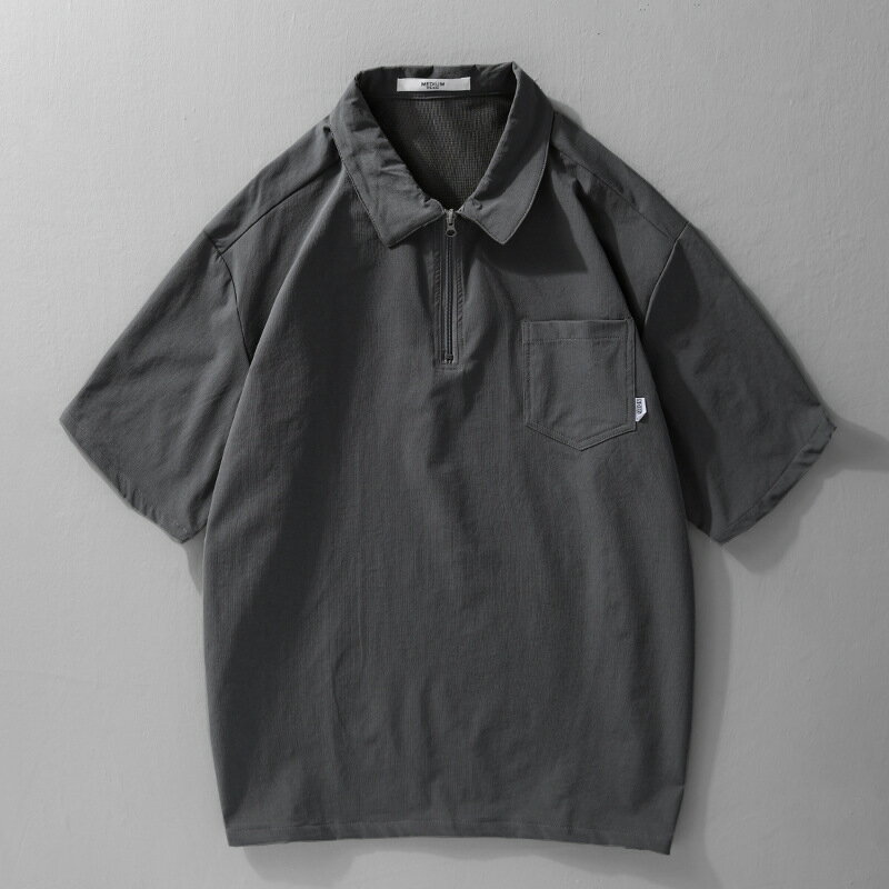 【巴黎精品】現貨+預購 男POLO衫短袖上衣寬鬆襯衫高爾夫球衫休閒男裝-夏日潮流工裝拉鍊領男上衣3色a1kq90