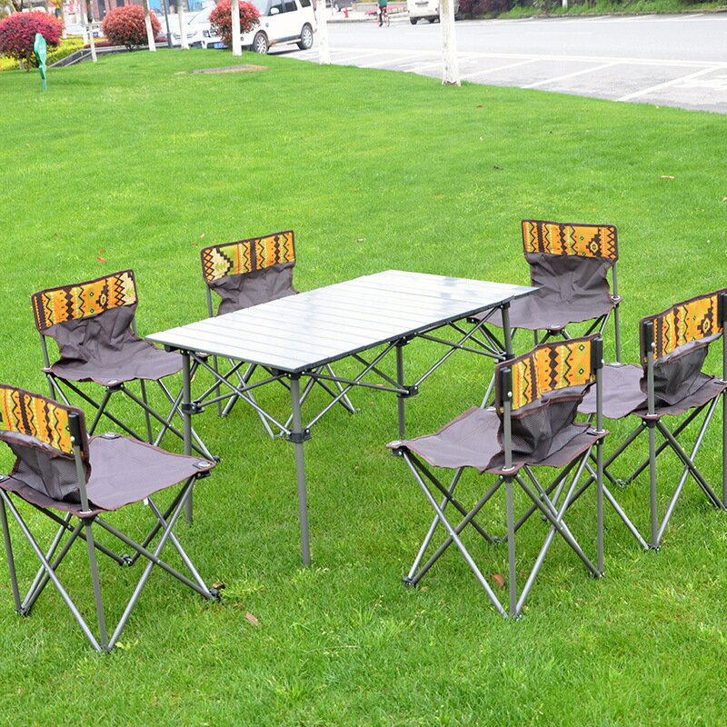 戶外野營折疊桌椅套裝便攜式休閑家具沙灘垂釣燒烤椅子桌子7件套