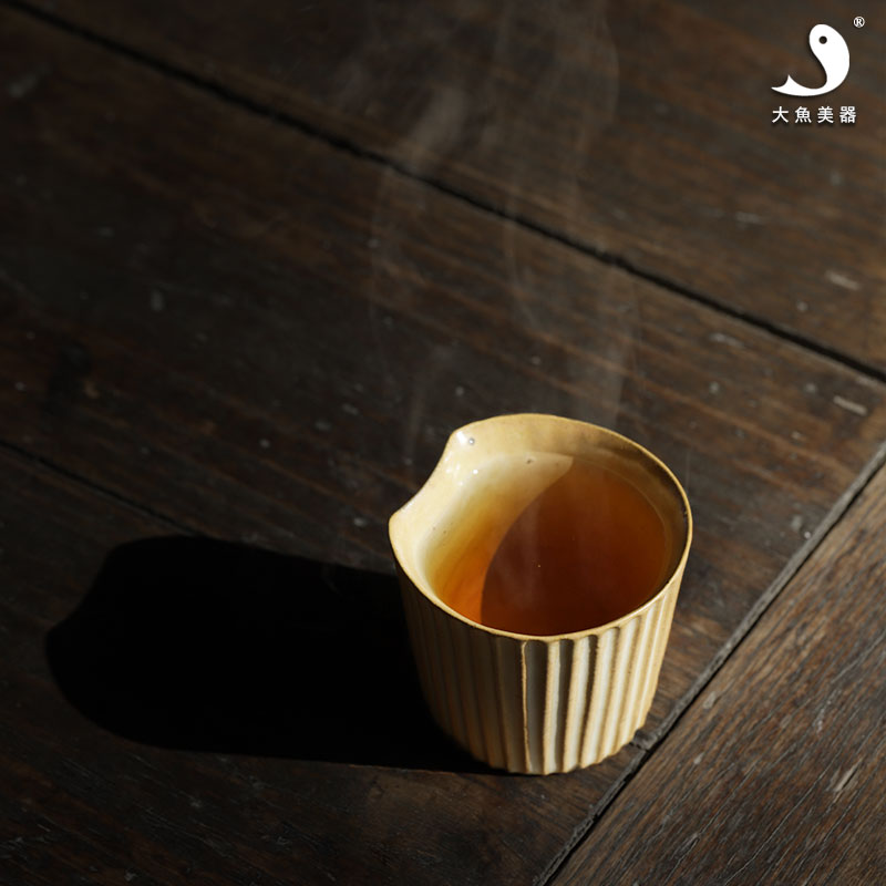 大魚美器陶瓷半月茶杯口型杯手工制做功夫茶具個人杯主人杯品茗杯1入