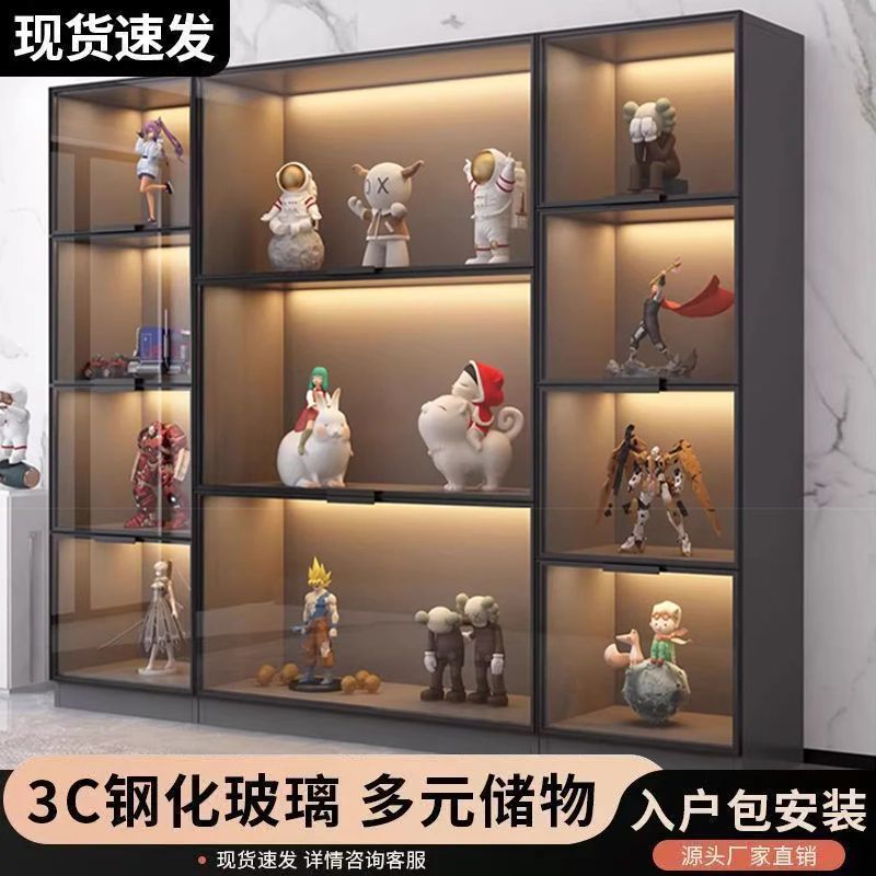 玻璃櫃 開發票 免運 手辦櫃樂高模型展示櫃透明玻璃收納櫃上翻液壓櫃可定製玻璃櫃高達LL126公司貨