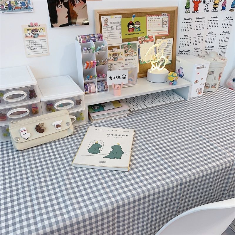 格子桌布 學生書桌布 日式茶幾布客廳北歐少女寫字書桌墊【不二雜貨】