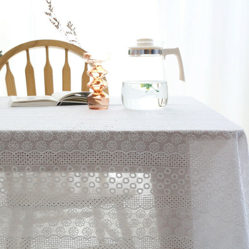日式白色棉布藝刺繡鏤空清新樣板間婚禮裝飾家桌布書桌茶幾蓋布