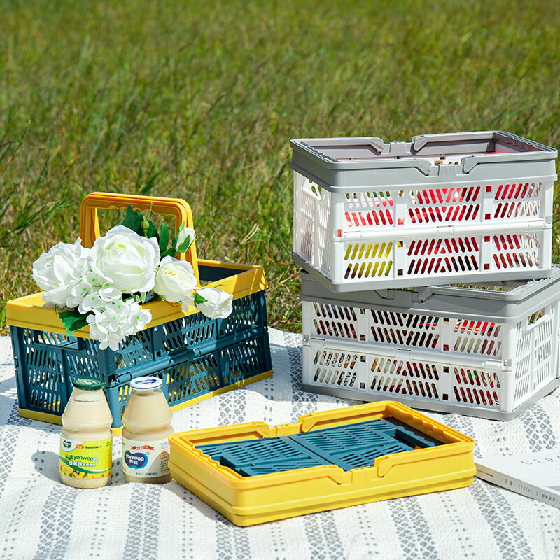 塑料折疊野餐籃野餐用品網紅家用零食水果收納筐儲物箱籃子