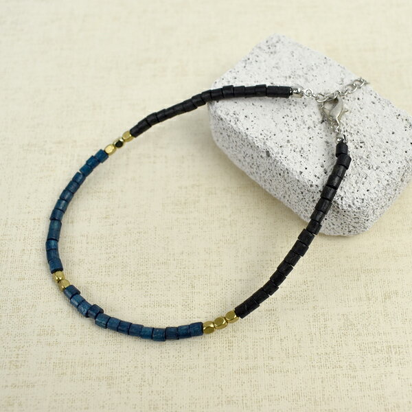 腳鍊 黑藍雙色木質串珠【NAS23】