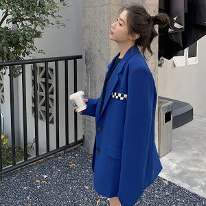克萊因藍西裝外套女春秋高級感設計小眾休閒西服ins