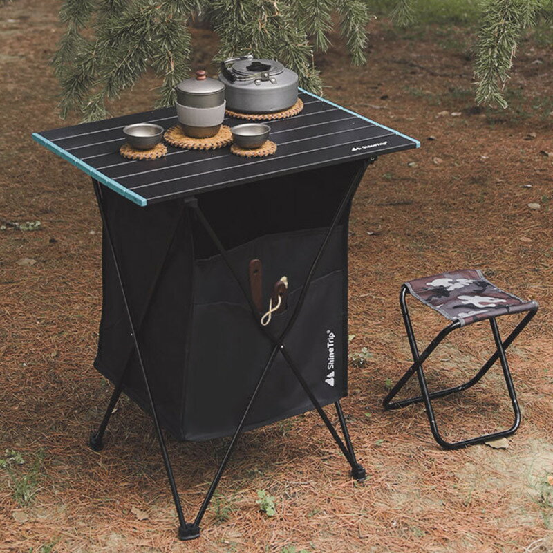 戶外露營鋁合金可折疊桌子蛋卷桌便攜式野餐加高置物架收納袋野外
