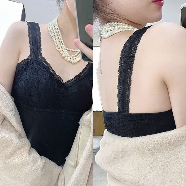 ANNAS 韓國水貂絨蕾絲背心 胸墊罩杯 打底衫 蕾絲肩帶 刷毛加絨 保暖內搭衣 發熱衣小可愛 1