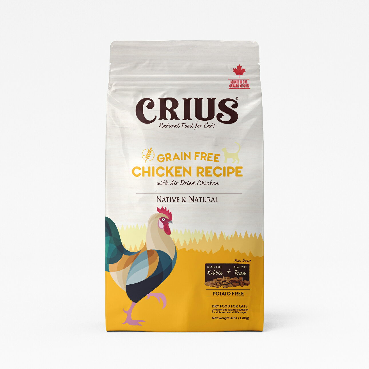 【CRIUS 克瑞斯】無榖雞肉貓糧 全齡貓 營養顆粒+風乾肉塊 貓飼料 幫助骨骼發展 營養均衡 腸胃保健_12LB